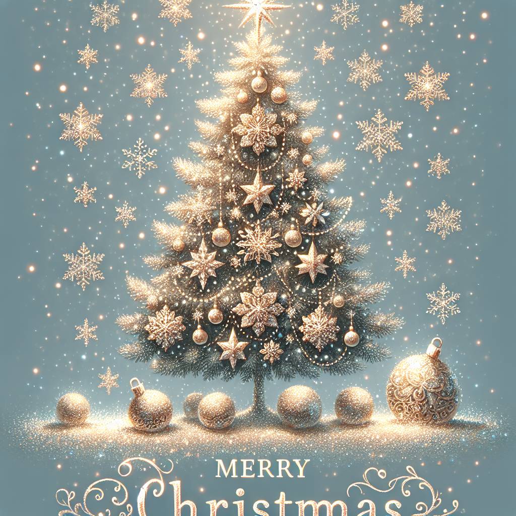2) Christmas AI Generated Card - Christmas tree, Glitter , and Snowflakes (65ffb)