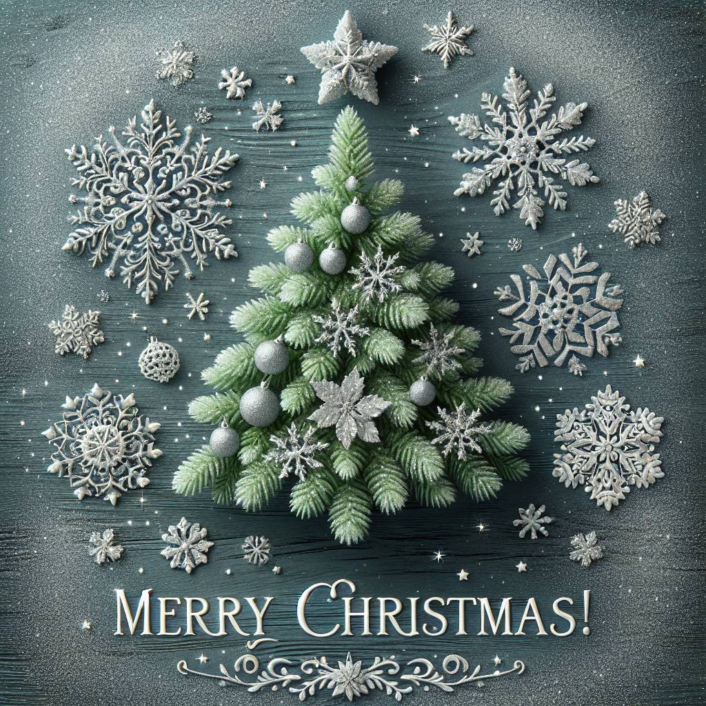 3) Christmas AI Generated Card - Christmas tree, Glitter , and Snowflakes (17283)