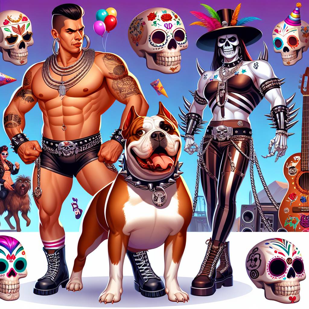2) Birthday AI Generated Card - Brown and white American bulldog , Alternative clothing, Strong woman, Skulls, Rock music , and Jack skellington (29371)
