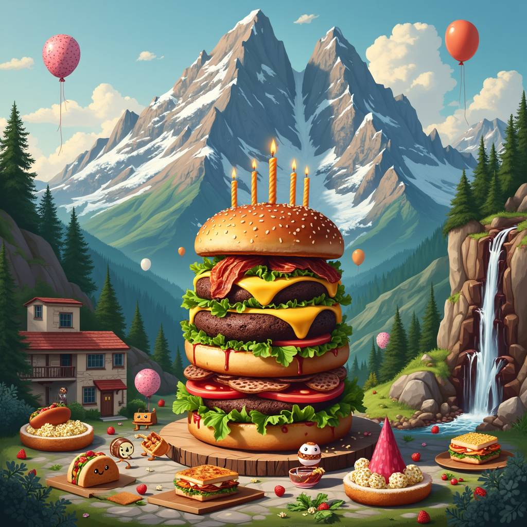 2) Birthday AI Generated Card - Mountains, food (a9c35)