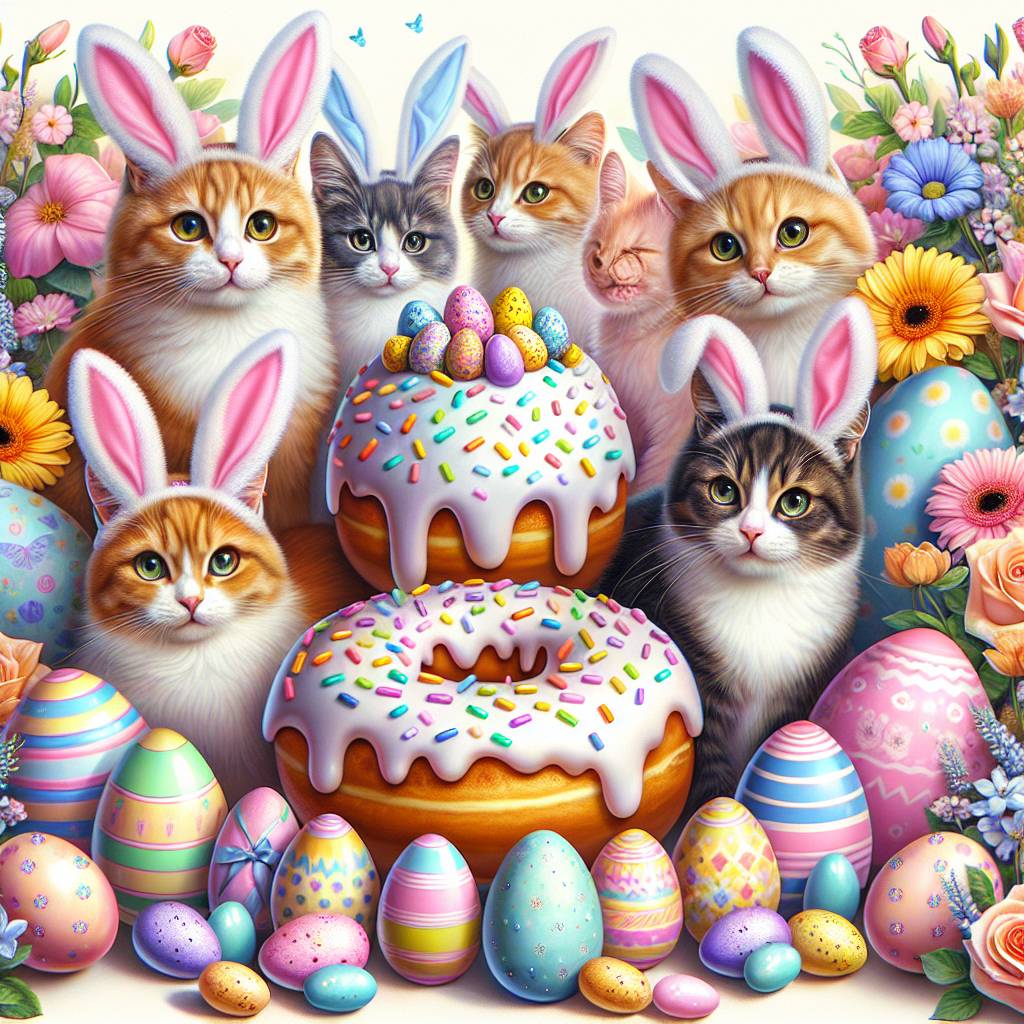 1) Easter AI Generated Card - Cats, Easter, and Donuts (183ea)