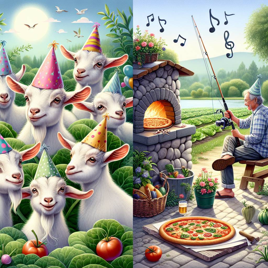 2) Birthday AI Generated Card - Fishing , Gardening, Goats, Pizza, and The beatles (3f335)