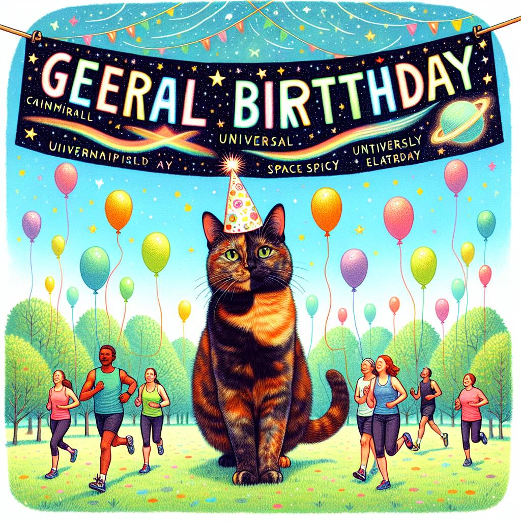 1) Birthday AI Generated Card - Parkrun, Tortoiseshell cat, and Star Wars (51043)