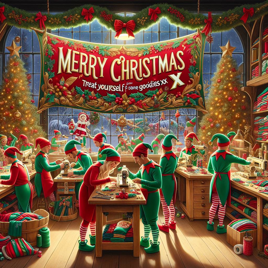 1) Christmas AI Generated Card - Santas Elfs making sportswear (794e7)