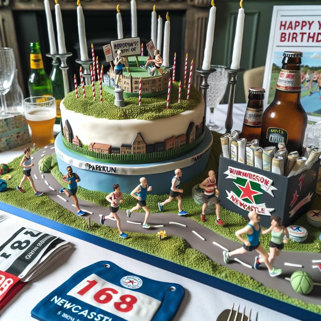 2) Birthday AI Generated Card - Parkrun, Newcastle, and Beers (bd83a)