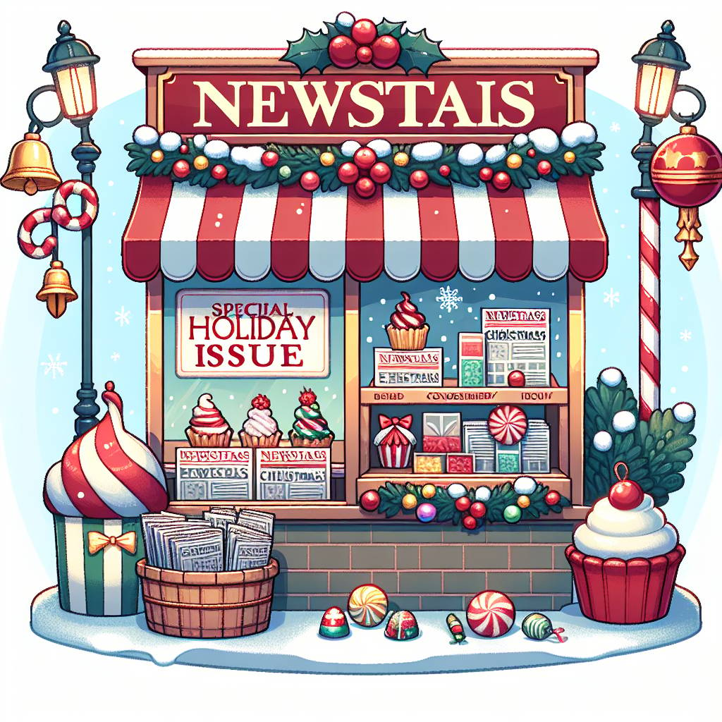 3) Christmas AI Generated Card - Newspaper style, Cakes/sweets, and Ornaments (2d7af)