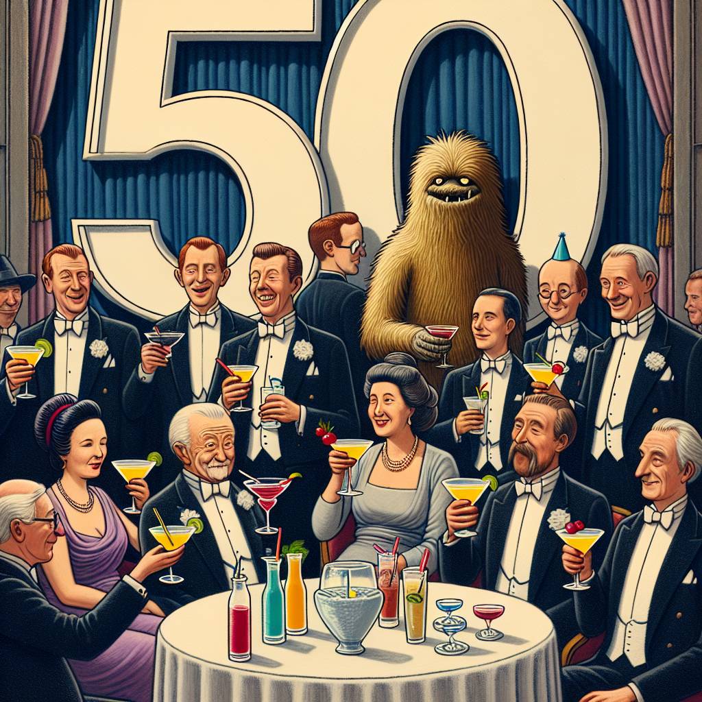 4) Birthday AI Generated Card - 50, Coctails, and Monster (7653e)