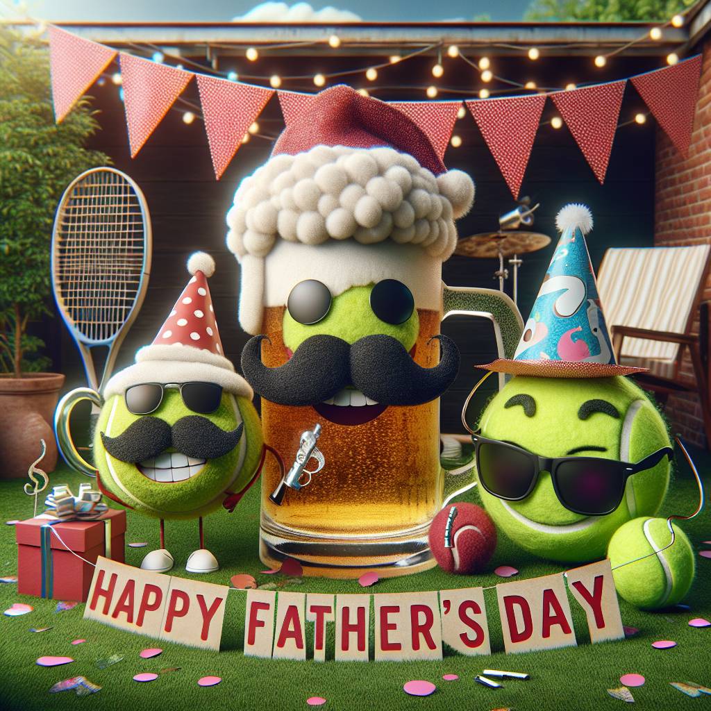 1) Fathers-day AI Generated Card - Beer, Tennis, and Music (08348)