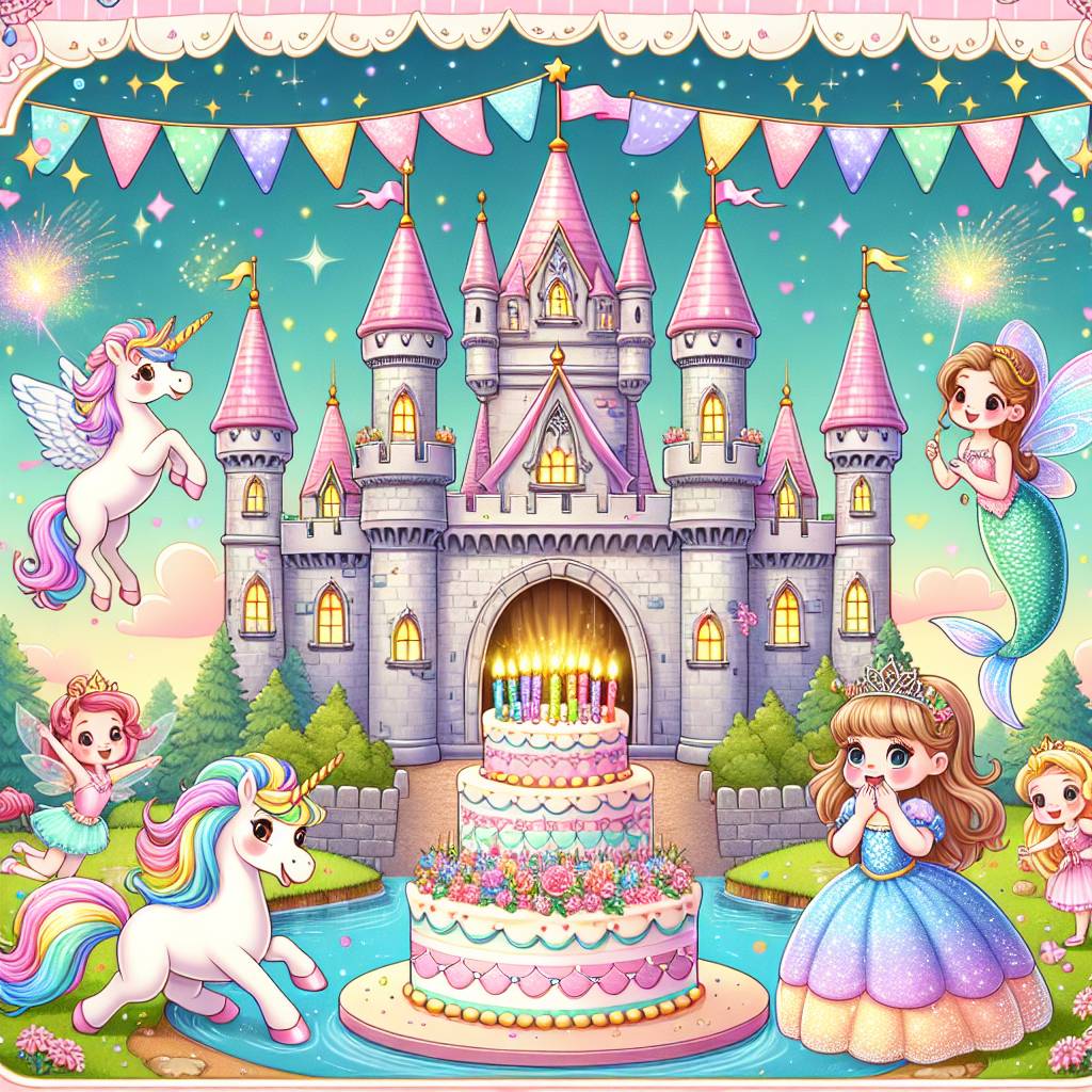 1) Birthday AI Generated Card - Unicorns,mermaid, fairy,Castle,Princess,Alice (76c1a)
