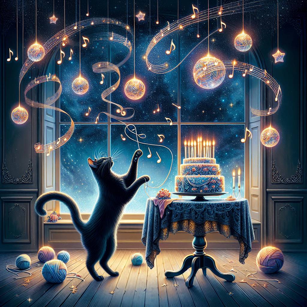 2) Birthday AI Generated Card - Black cat, and Music (6746f)