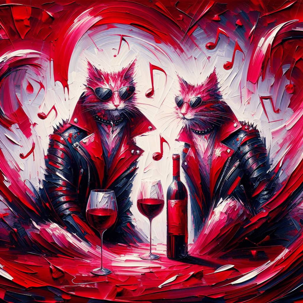 2) Valentines-day AI Generated Card - Cats, Punk rock, Red wine, Music, and Dancing (cfdc2)