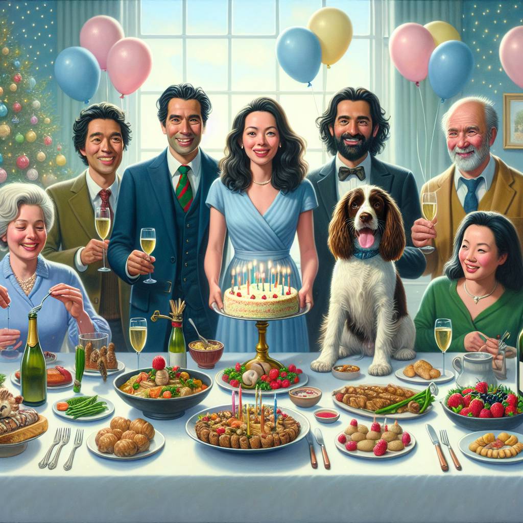 1) Birthday AI Generated Card - Sammy, Daisy, Steve, Olly Springer Spaniel, Good fizzy wine, Cooking with pride, and Being appreciated (73d90)
