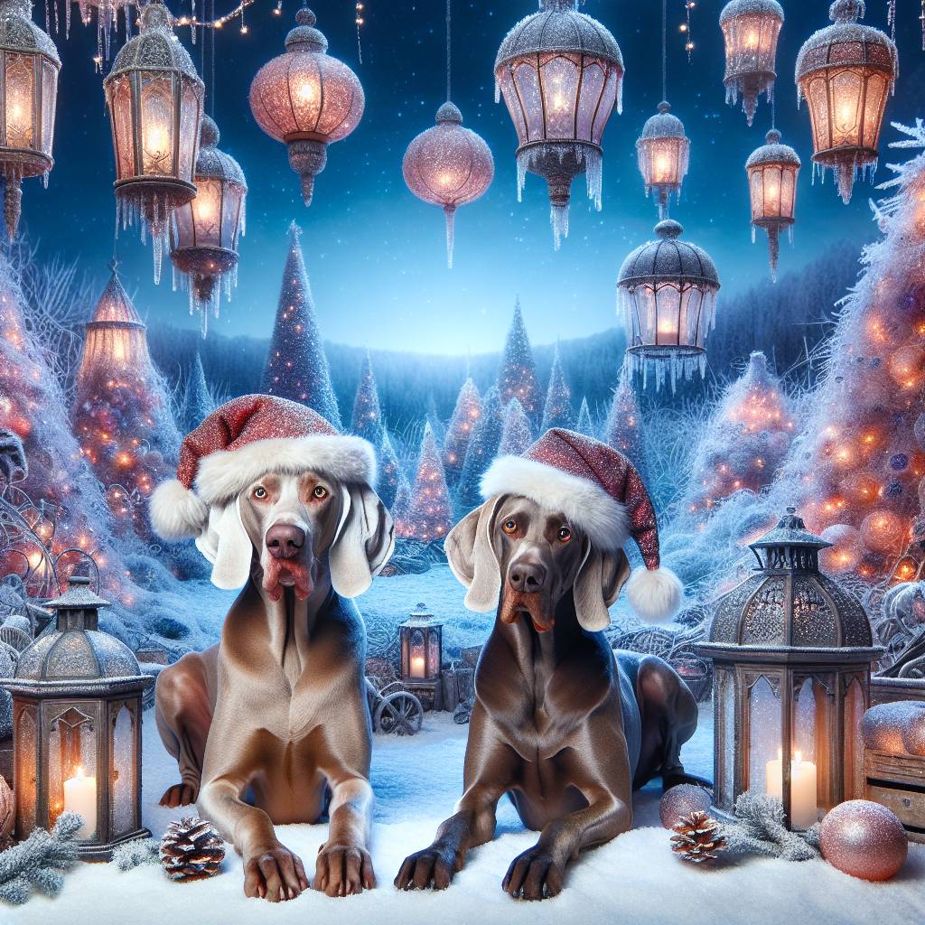 1) Christmas AI Generated Card - Weimaraner and German shorthair pointer in Christmas hats  (4315e)