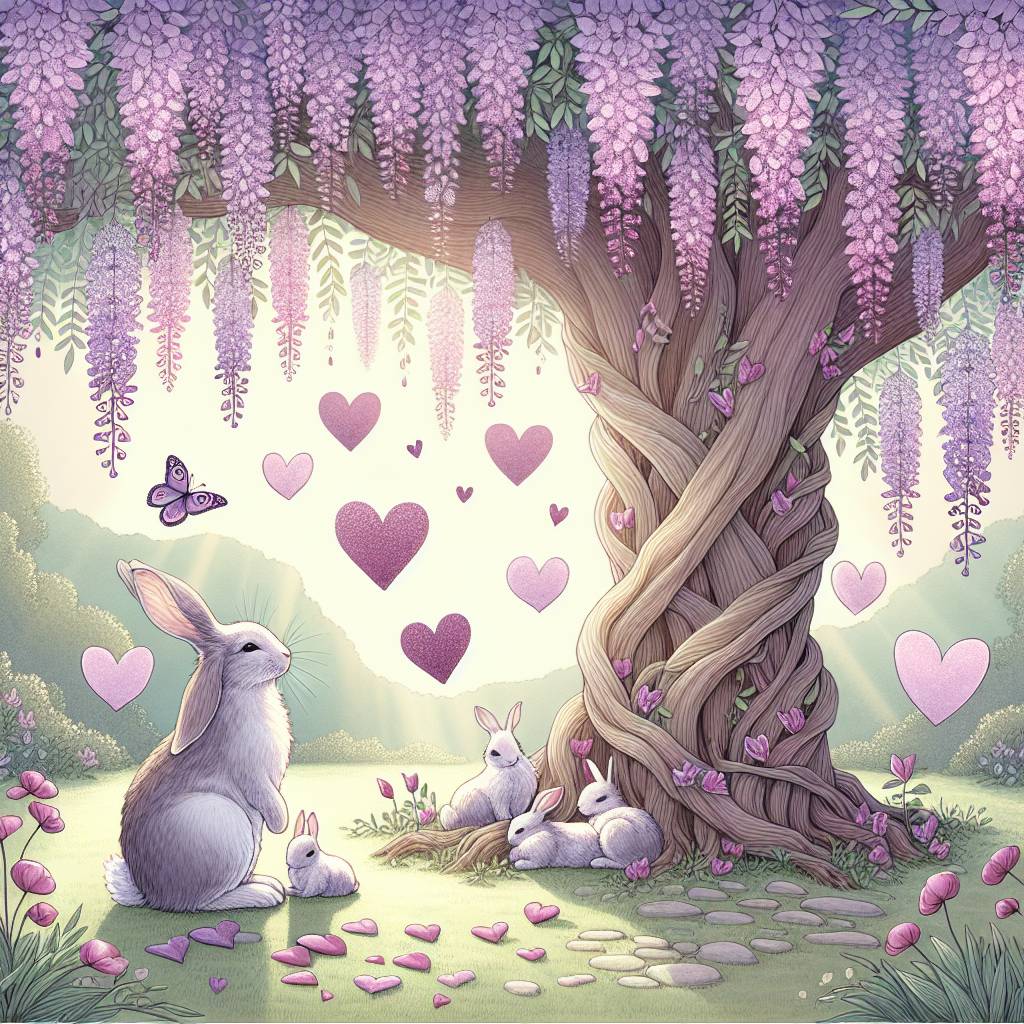2) Mothers-day AI Generated Card - Wisteria, Rabbit, and Hearts (2a5ec)