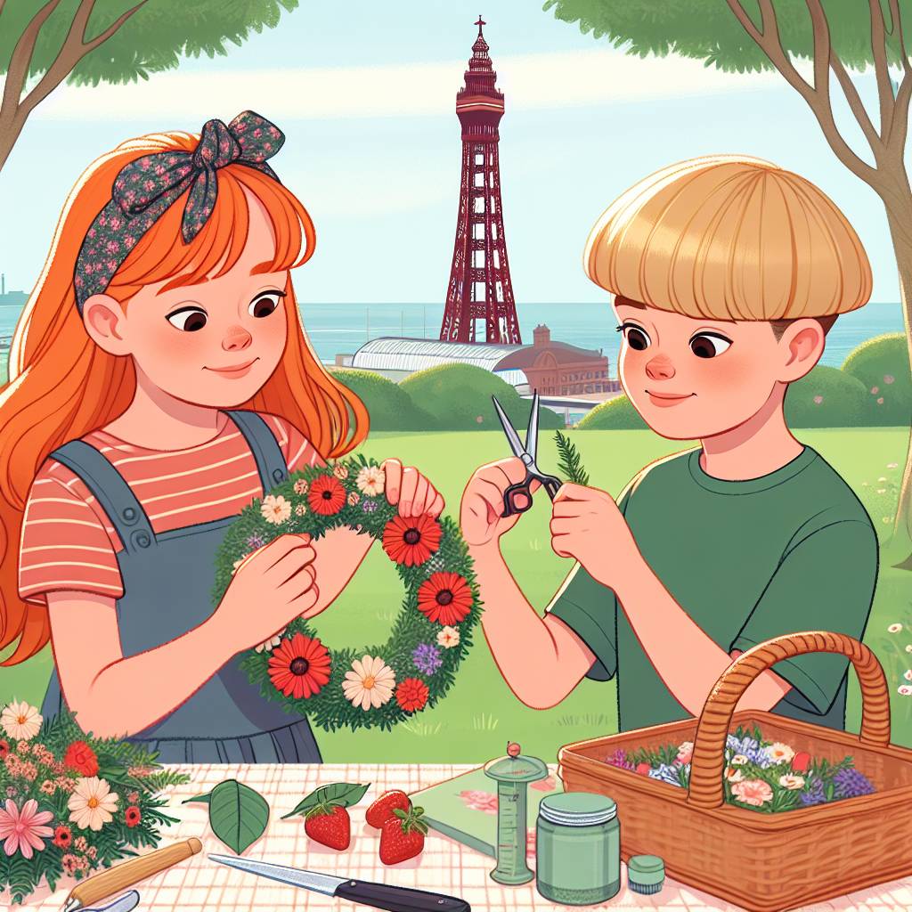 2) Mothers-day AI Generated Card - Girl with long red hair, Boy with blond bowl cut hair, and Blackpool (bb655)