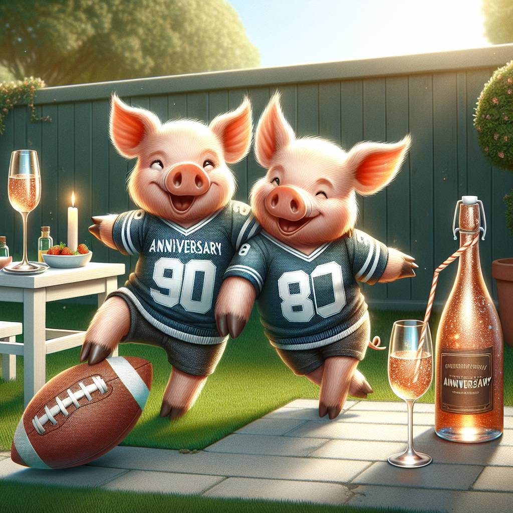 2) Anniversary AI Generated Card - Pigs , Football, and Drink (90b94)