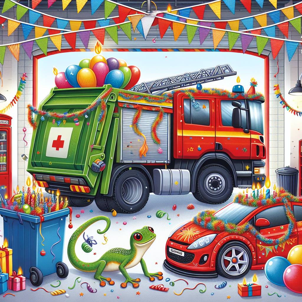 2) Birthday AI Generated Card - Rubbish truck, Fire engine, Gecko’s garage, and Lightning mcqueen (50ce1)