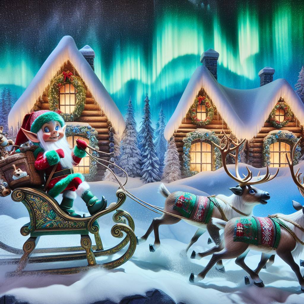4) Christmas AI Generated Card - elves riding reindeer (961e9)