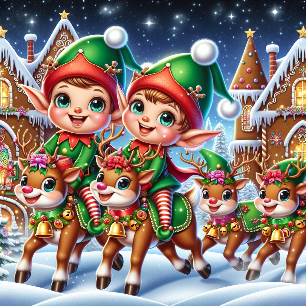 3) Christmas AI Generated Card - elves riding reindeer (270b6)