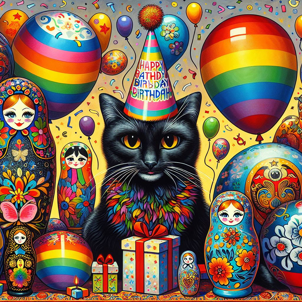 1) Birthday AI Generated Card - Black cat, LGBT+, Russia, and Art (12c3f)