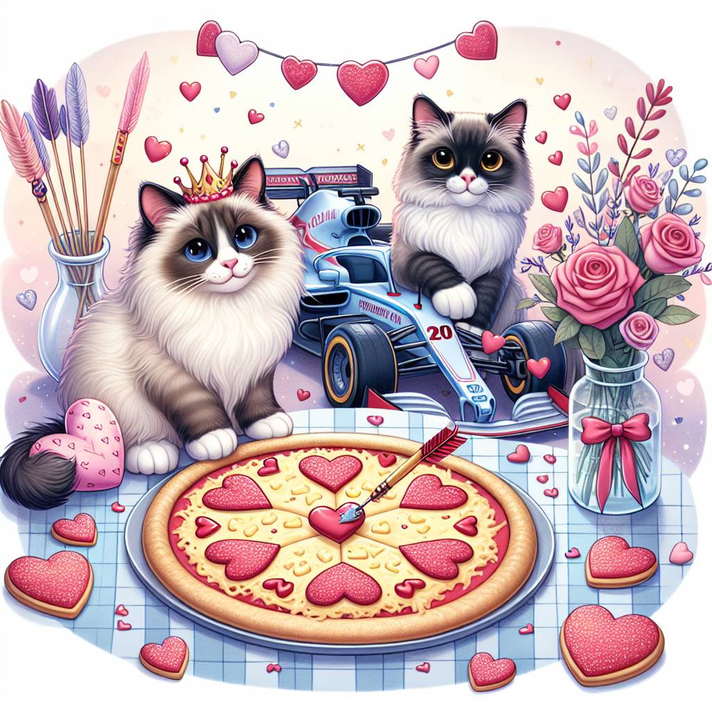 2) Valentines-day AI Generated Card - Pizza , Cheese, Car detailing, Formula 1, Blue colourpoint Ragdoll cat, Seal tabby colourpoint ragdoll cat, and Cookies (50a50)