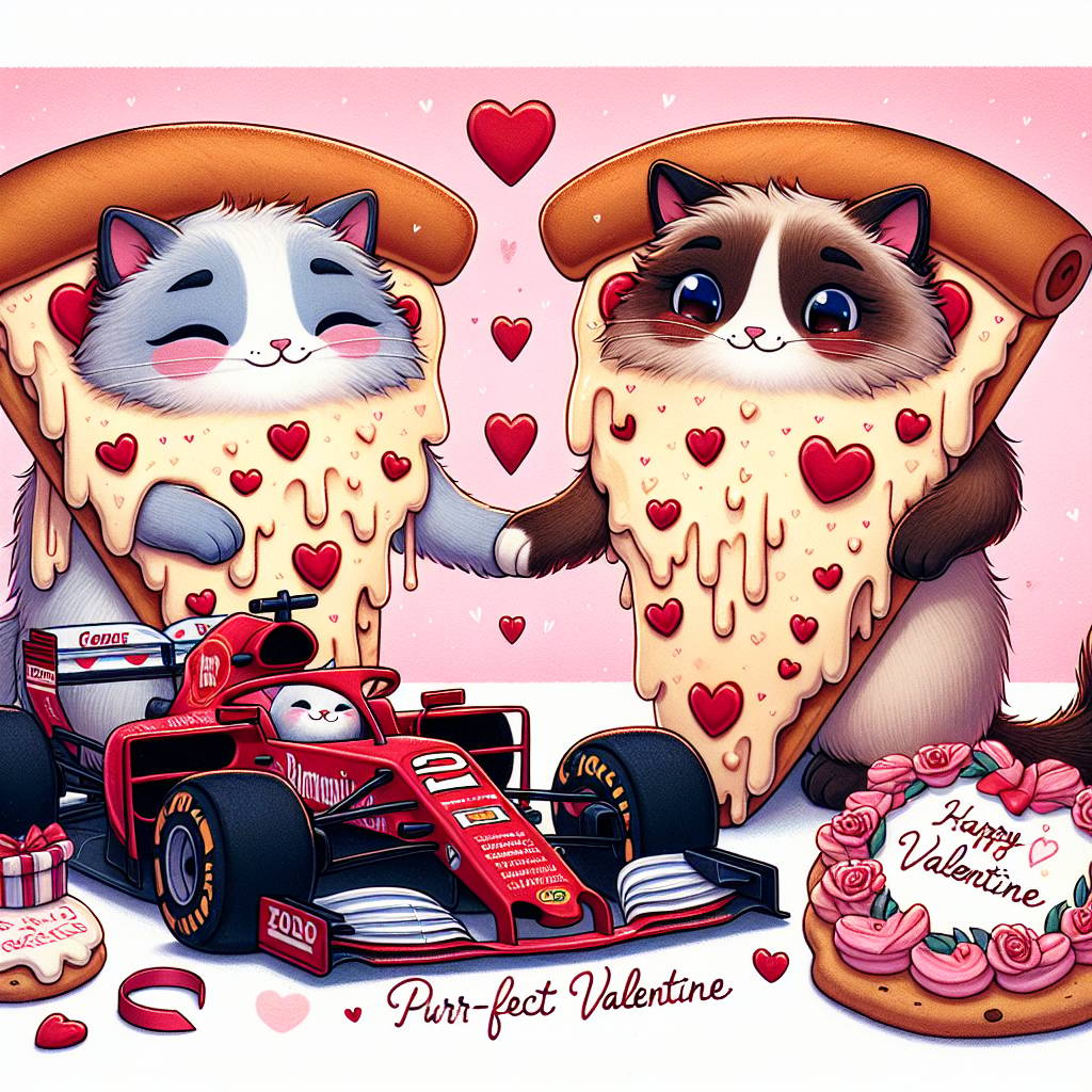 1) Valentines-day AI Generated Card - Pizza , Cheese, Car detailing, Formula 1, Blue colourpoint Ragdoll cat, Seal tabby colourpoint ragdoll cat, and Cookies (0d3a6)