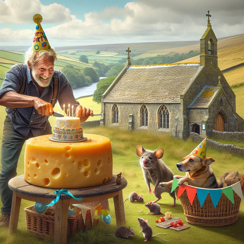 1) Birthday AI Generated Card - cheese, church, Wallace and Gromit, Yorkshire, art  (8e19e)