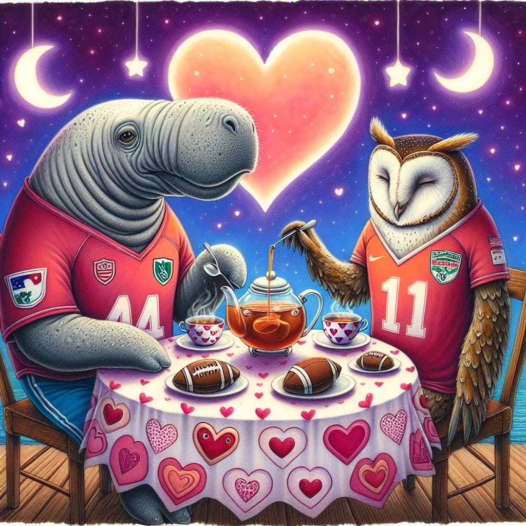 1) Valentines-day AI Generated Card - Manatee , Owl, NFL, and Tea (f2d6a)