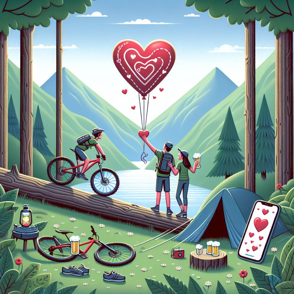 2) Valentines-day AI Generated Card - Mountain bike , Gym, Beer, Mobile phone, and Camping (f114a)