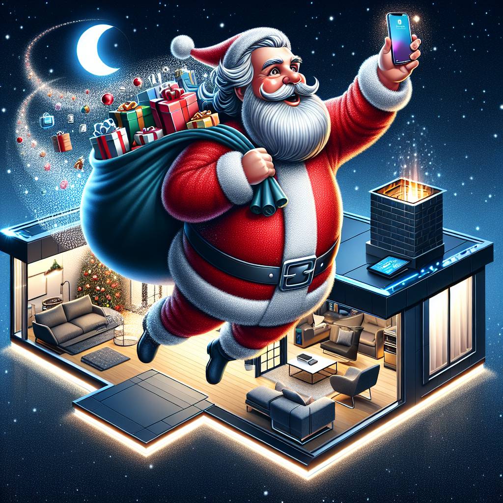 3) Christmas AI Generated Card - Warm family christmas time home tech, Santa close presents, and Laptops (c0f6d)