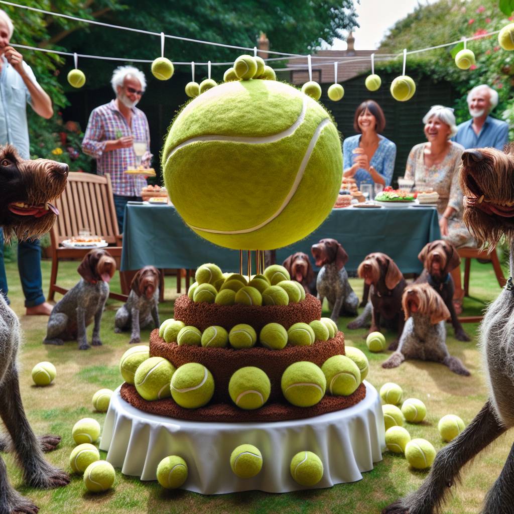 2) Birthday AI Generated Card - Tennis balls, and German wirehaired pointer  (2d276)