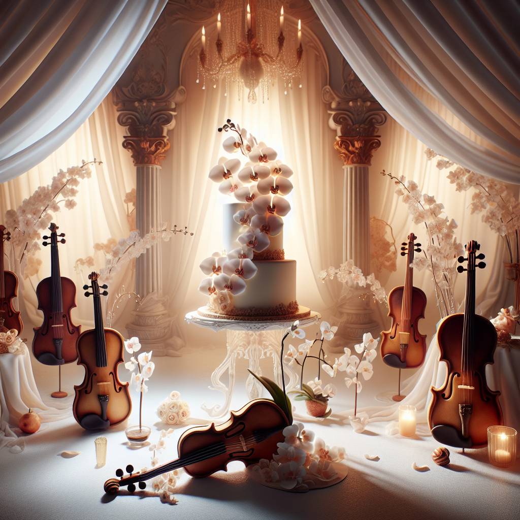 2) Birthday AI Generated Card - Violins, Orchids (795cf)