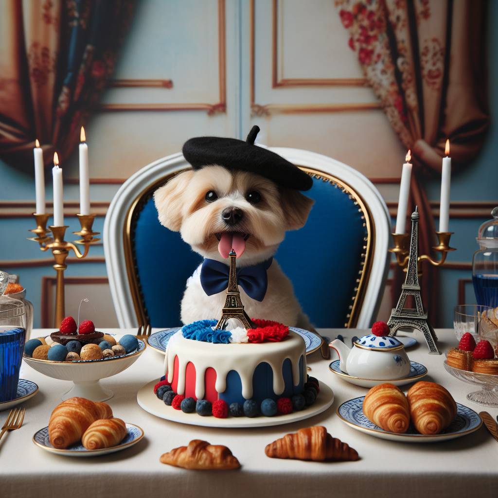 1) Birthday AI Generated Card - Dog, and France (c8526)
