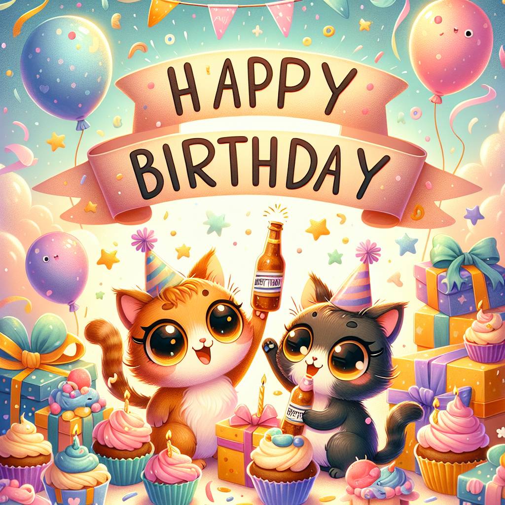 2) Birthday AI Generated Card - Beer cats  (e3a94)