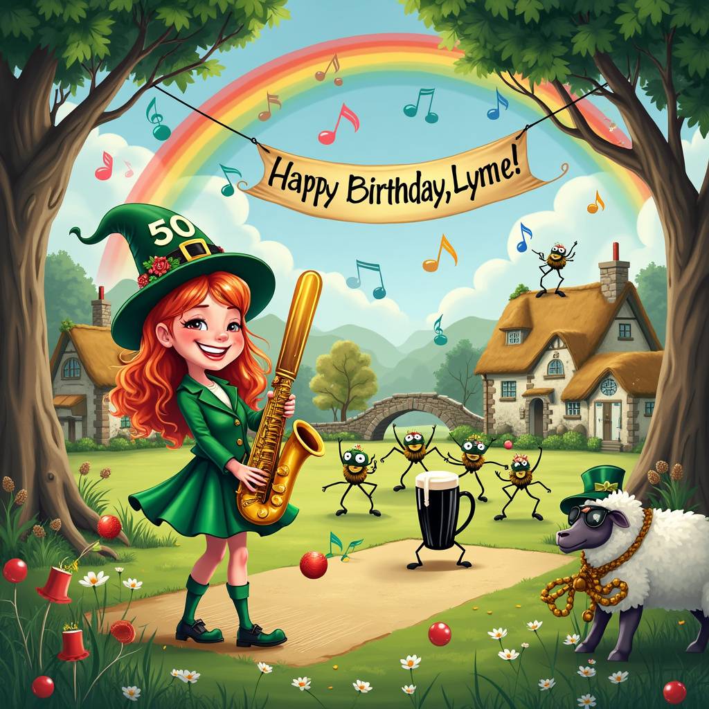 1) Birthday AI Generated Card - Singing, Cricket,  Ireland , Colour, Saxophone, 50th birthday, and Lynne (19b6c)