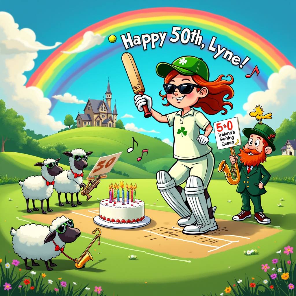 2) Birthday AI Generated Card - Singing, Cricket,  Ireland , Colour, Saxophone, 50th birthday, and Lynne (421ab)