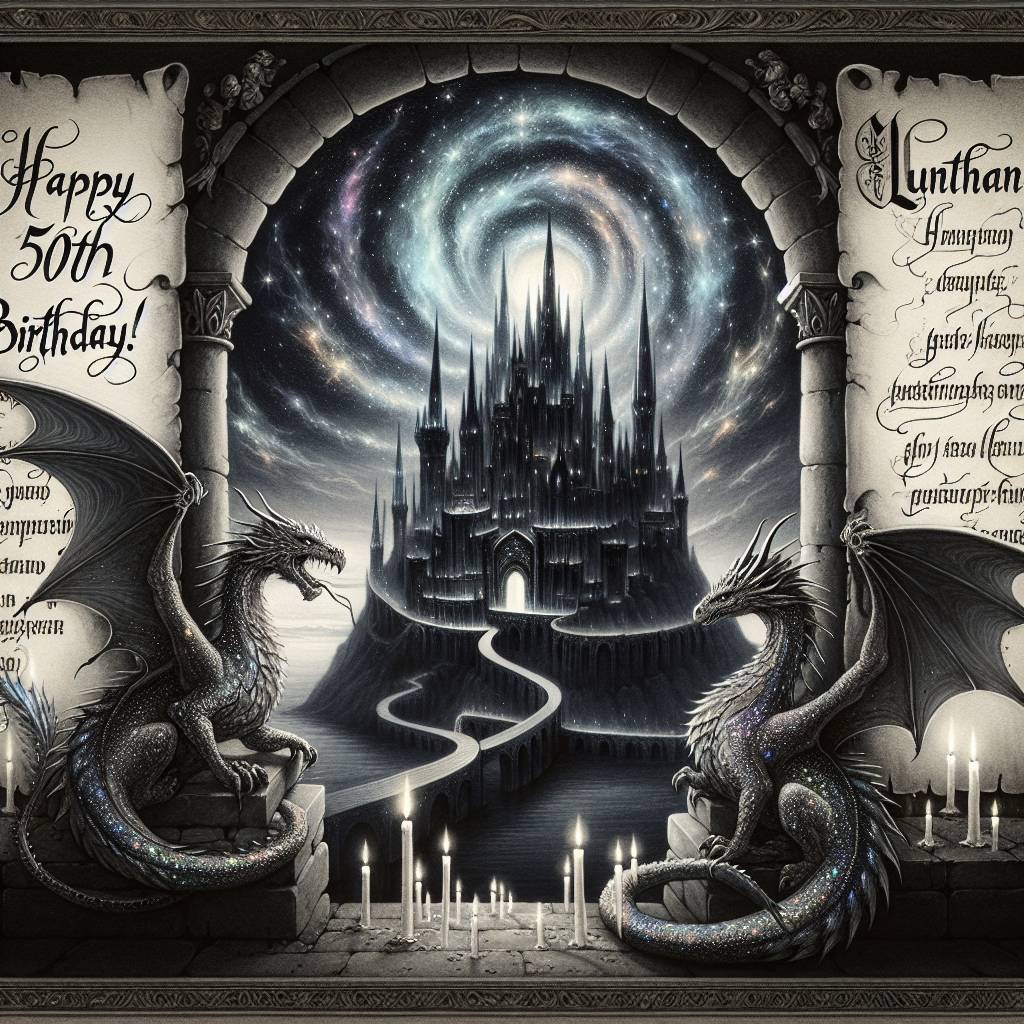 1) Birthday AI Generated Card - Happy 50th Birthday, Michelle!, 50th birthday , Dragons, Gothic, and Fantasy  (4cbb7)