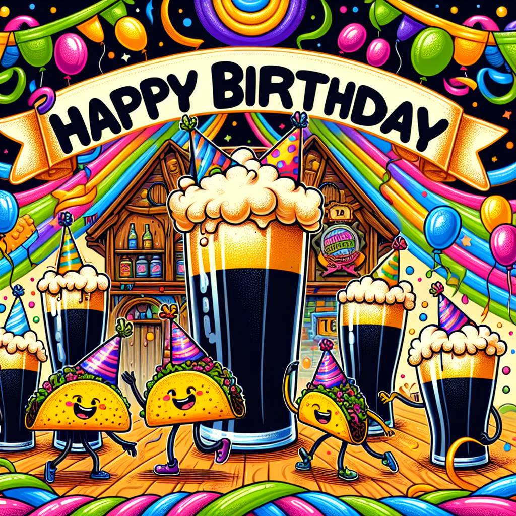 1) Birthday AI Generated Card - Pints, Pub, Guinness, and Tacos (1af5c)