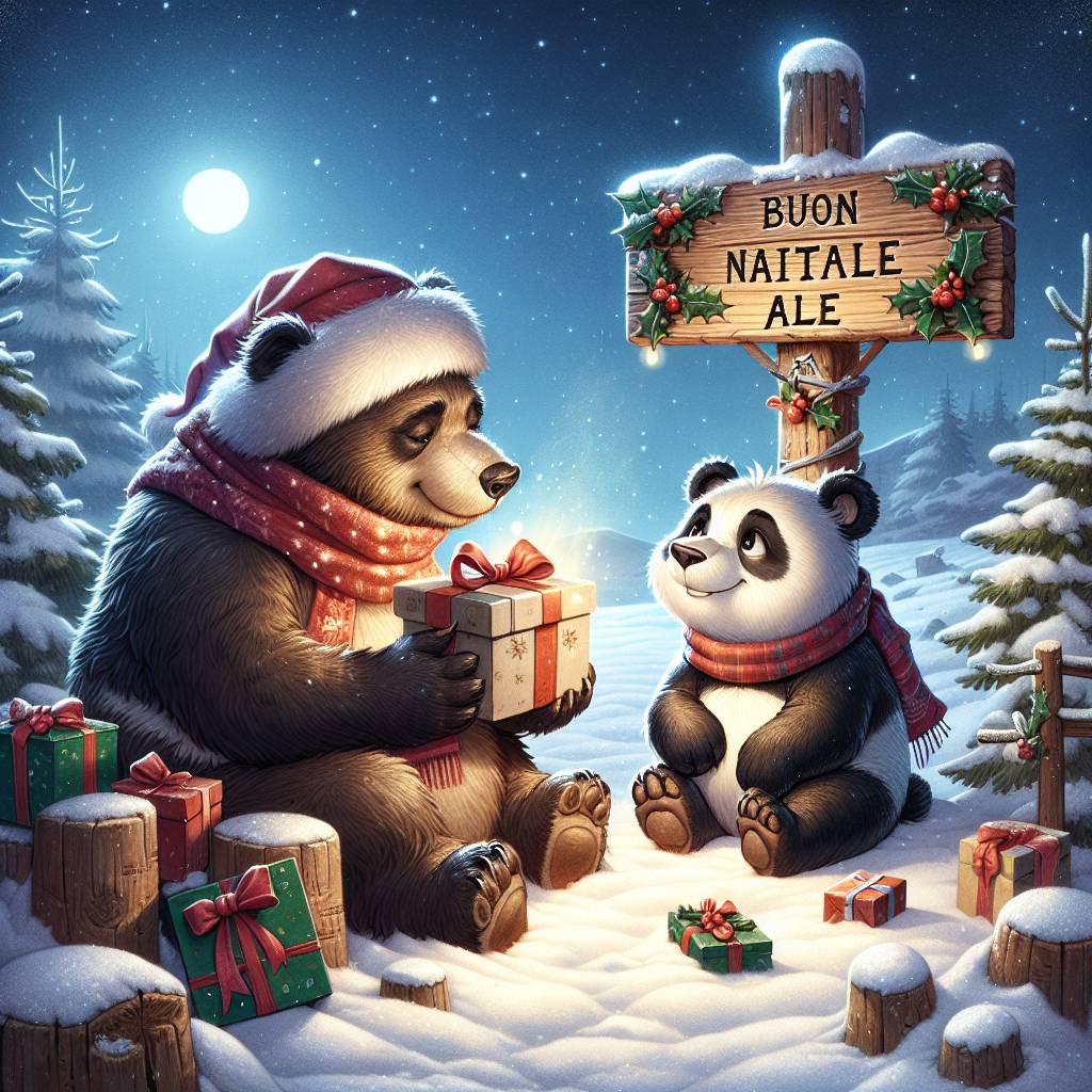 4) Christmas AI Generated Card - Panda, Bear, Starry sky, Snow, and Hot chocolate (83366)