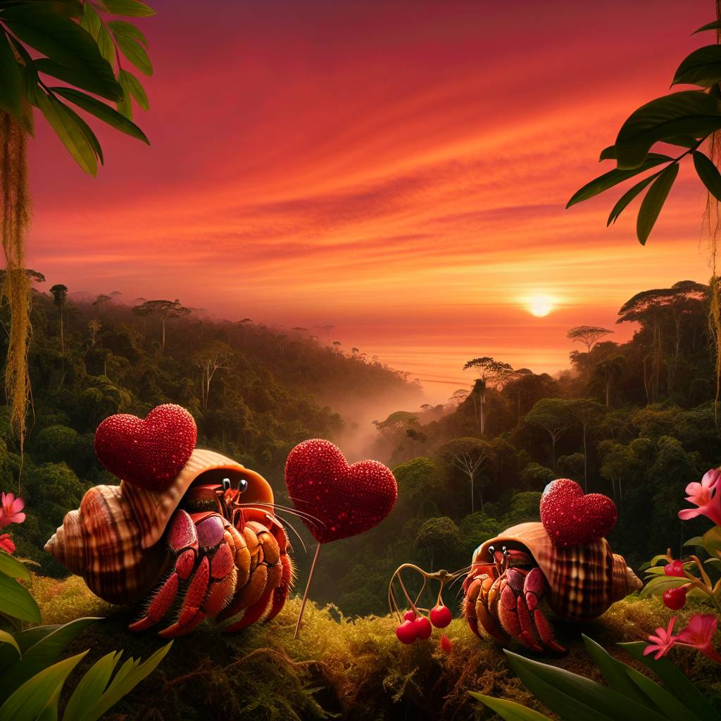 2) Valentines-day AI Generated Card - Orange , Amazon rainforest, and Hermit crabs (eb1a5)