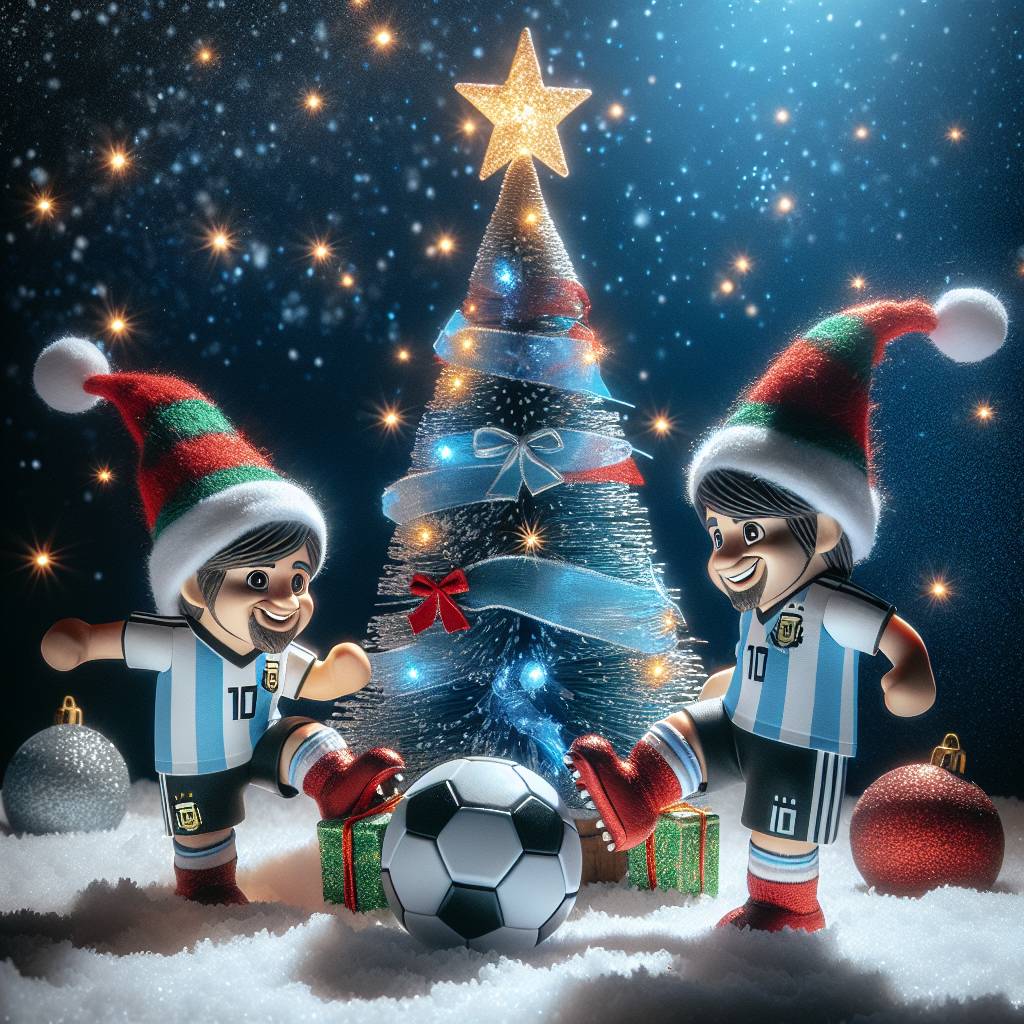 2) Christmas AI Generated Card - Maradonna , Lionel Messi , Argentina , and Christmas tree (bb4fa)