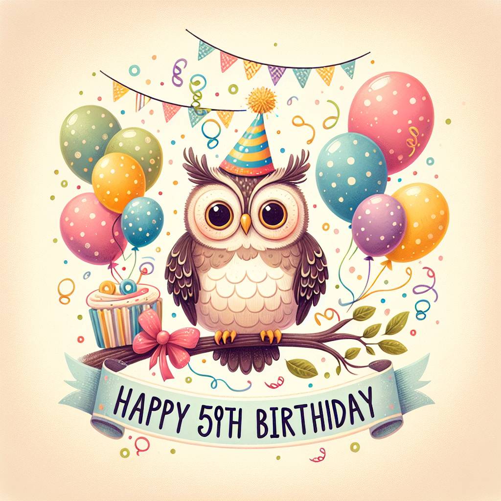 1) Birthday AI Generated Card - Owl, and 50th Birthday (d3532)