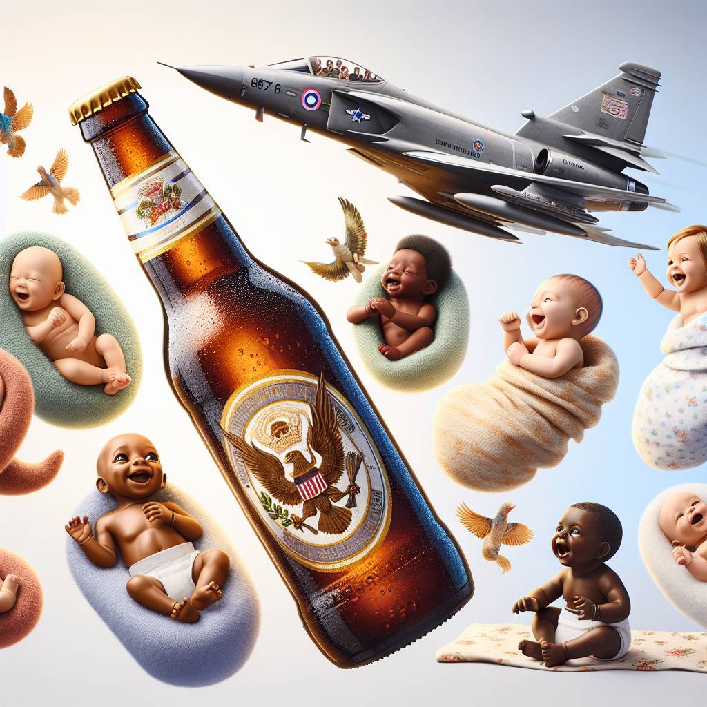 1) New-baby AI Generated Card - Beer, Falcon 900, Babies , and Royal airforce  (d34ad)