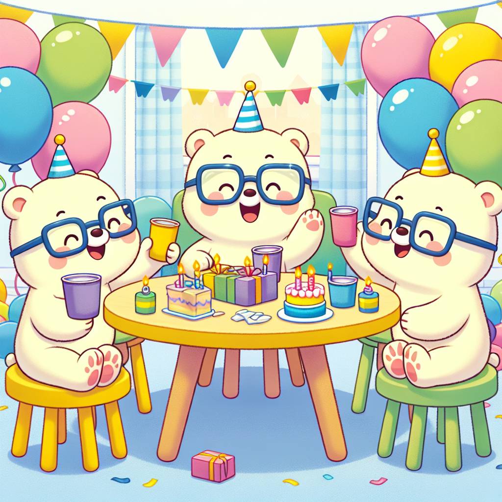 1) Birthday AI Generated Card - Lemon polar bears glasses seat (3d017)