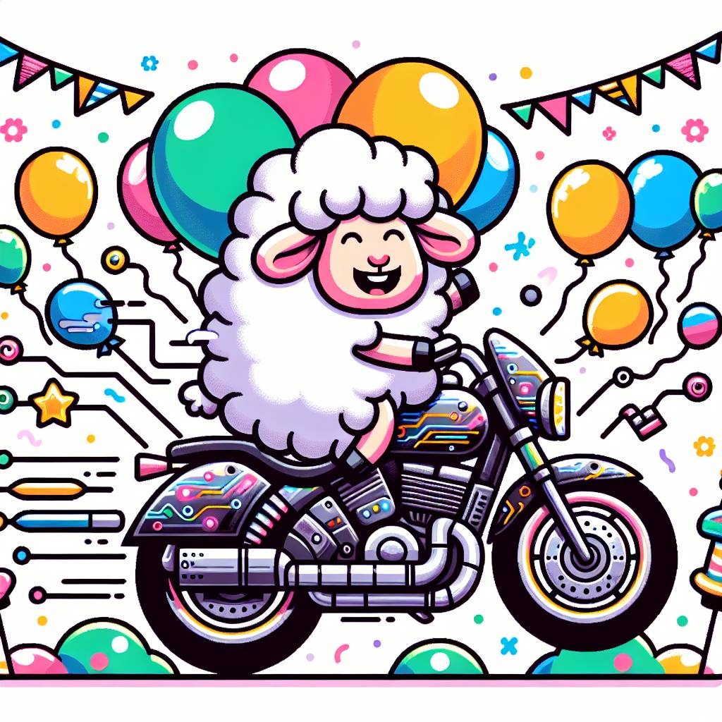 3) Birthday AI Generated Card - Sheep, Motorcycle , and Electrics
