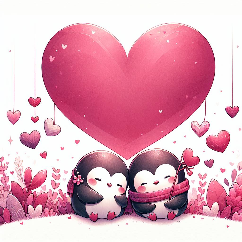 2) Valentines-day AI Generated Card - Penguins, and Hearts (7da36)