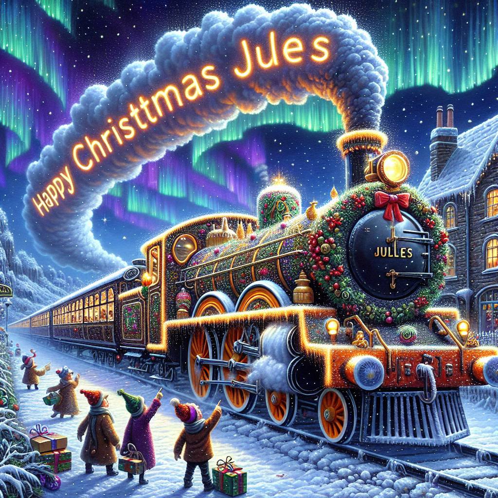 3) Christmas AI Generated Card - Steam train, Goathland station, and Aurora (f2b94)