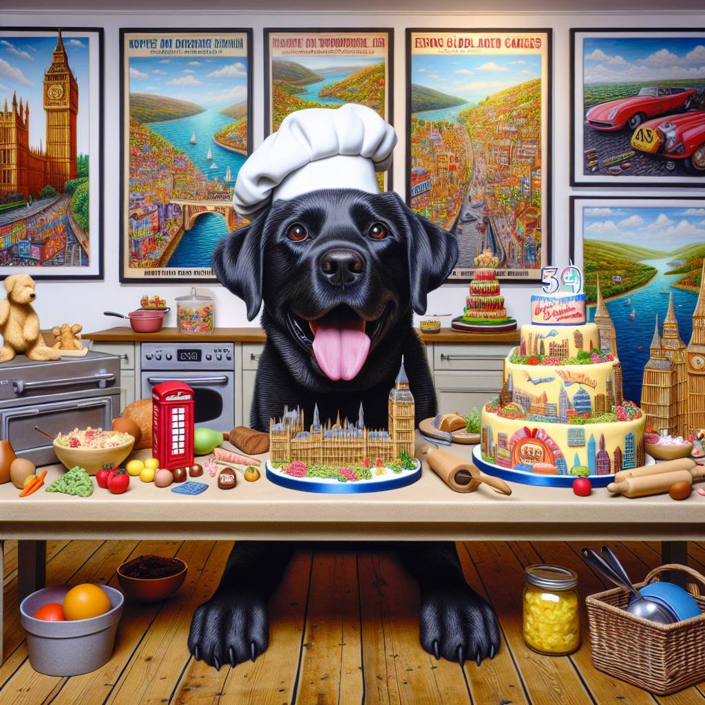 2) Birthday AI Generated Card - Black labrador, travel, cooking (4d594)
