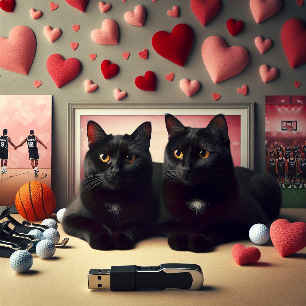 1) Valentines-day AI Generated Card - Two black cats, Data, Golf, and Spurs (958eb)