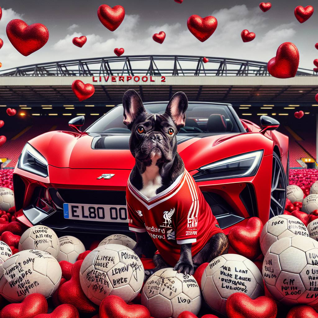 2) Valentines-day AI Generated Card - Black and tan French bulldog, Polestar 2 car, Liverpool, Football, and Horror films (12195)